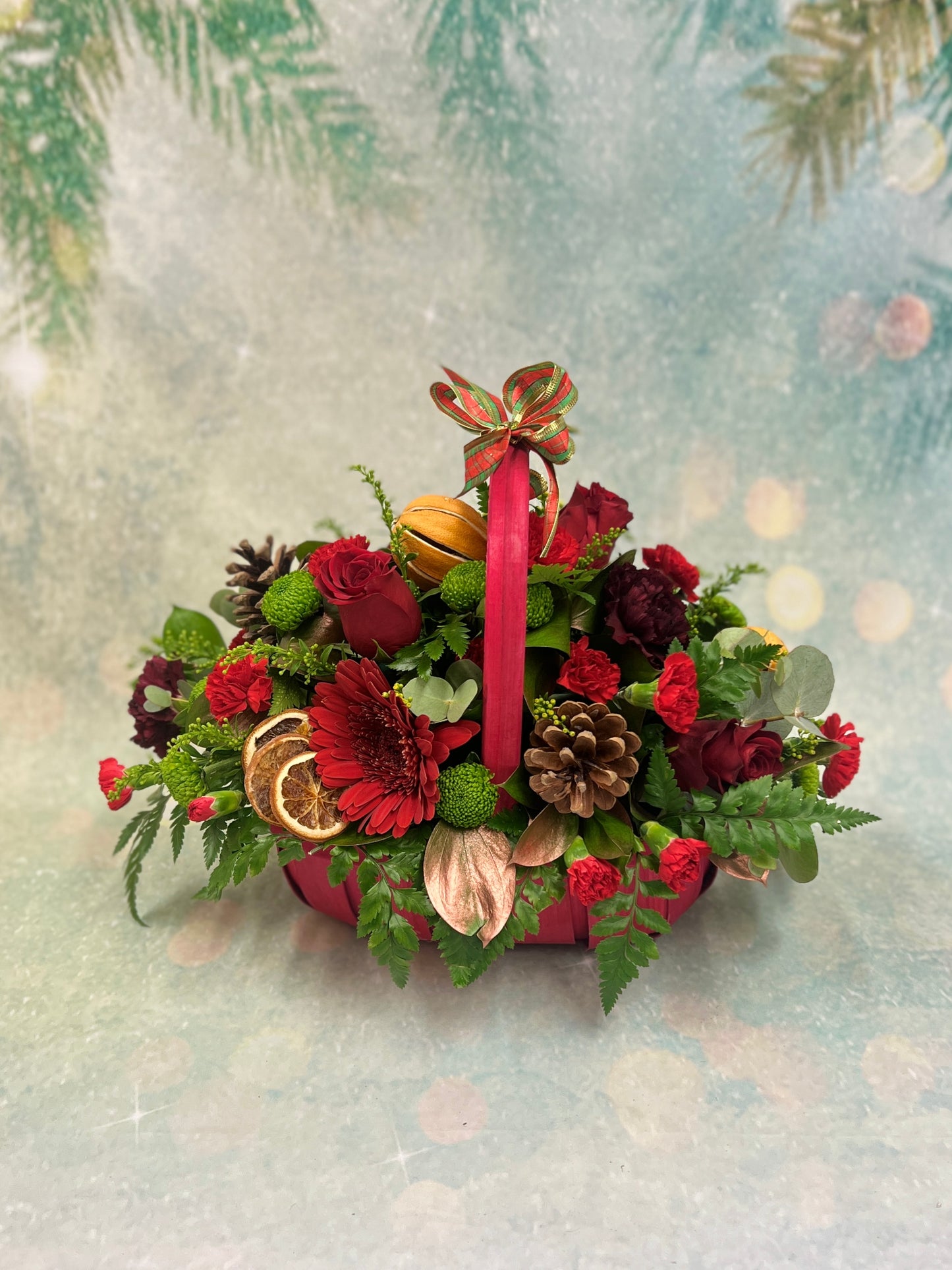 Christmas Woven Trug Basket Arrangement