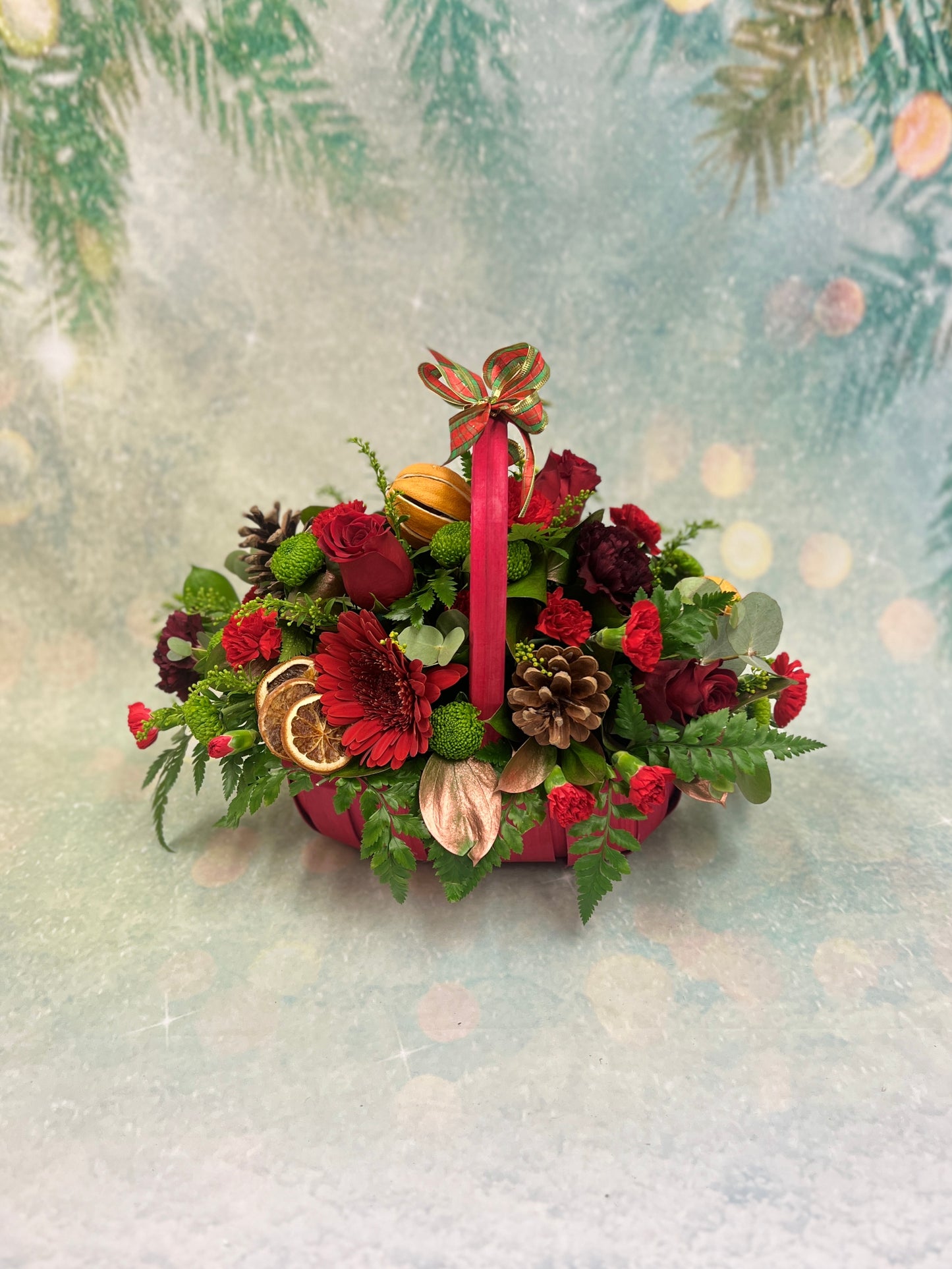 Christmas Woven Trug Basket Arrangement
