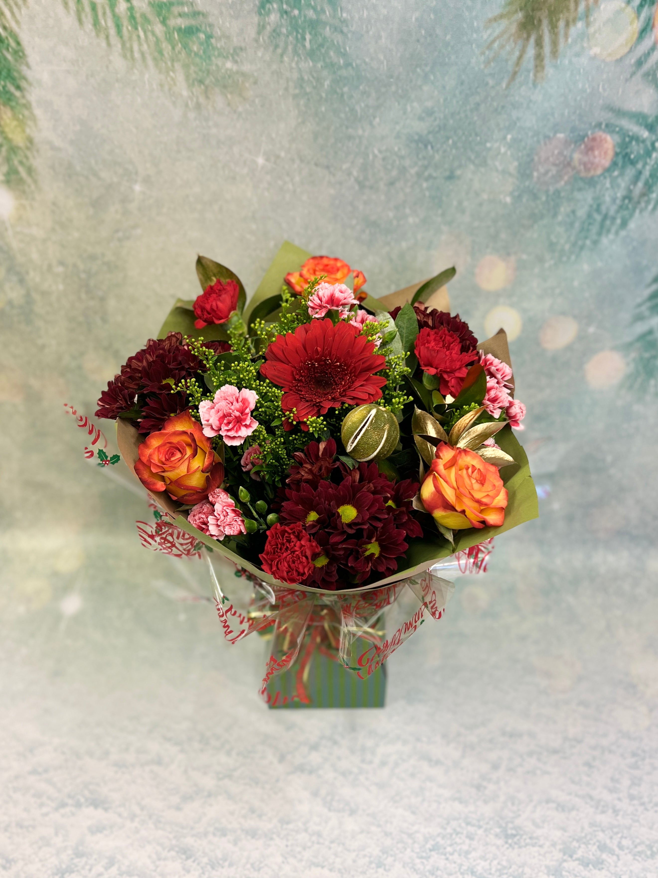 Christmas Tall Round Aqua Free Local Flower Delivery The Flower Shop Kirton