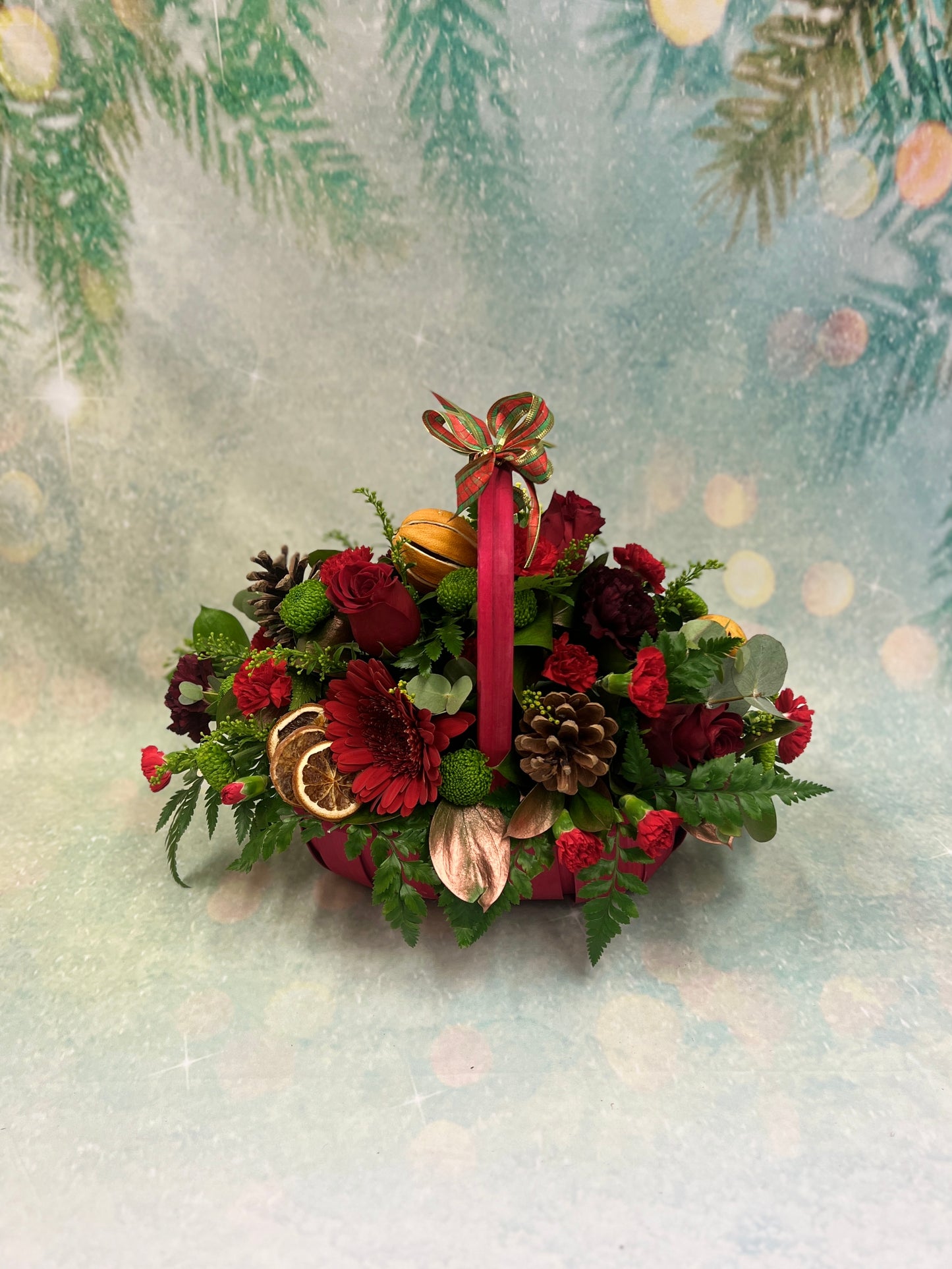 Christmas Woven Trug Basket Arrangement