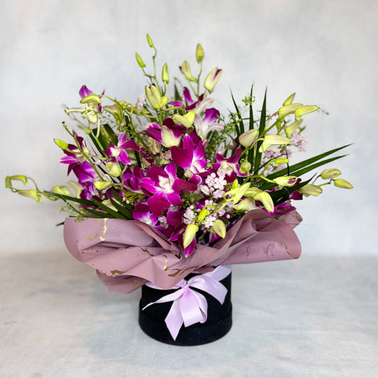 Elegant Purple Orchid Hatbox
